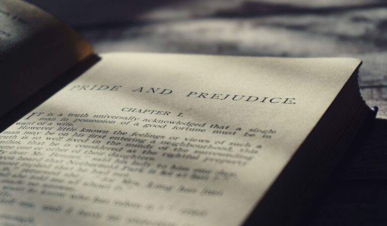 A bright lifestyle photo depicting discover jane austen's wit pride and prejudice.